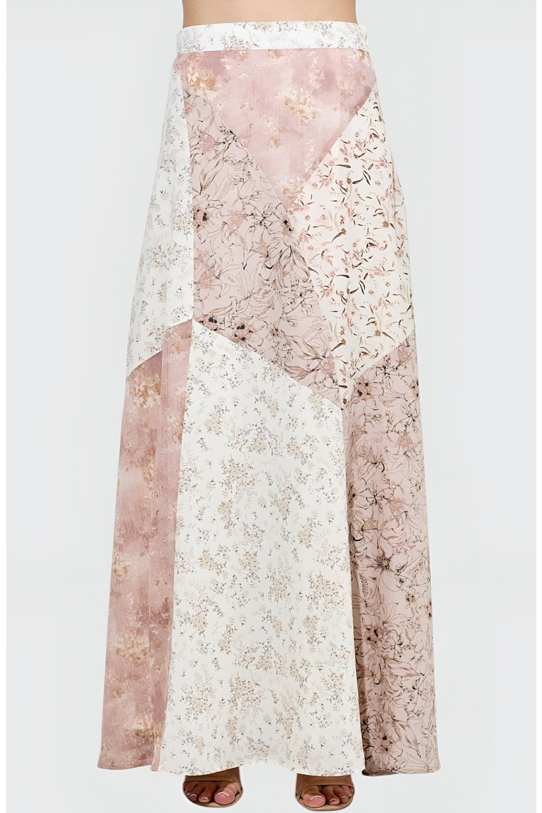 Patchwork Floral Chevron Panel Maxi Skirt, Alternate, color, Patchwork Floral