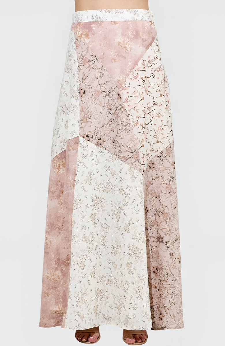 Modenaire Patchwork Floral Chevron Panel Maxi Skirt, Alternate, color, Patchwork Floral