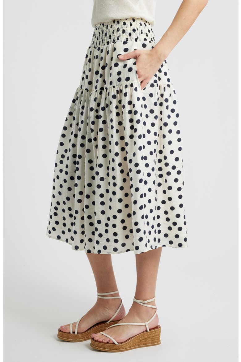Tiered Print Midi Skirt, Alternate, color, IVORY- NAVY ANNIE DOT