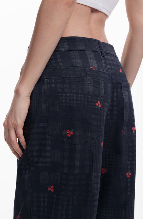 Desigual Checkered And Cherry Pants In Dark Gray