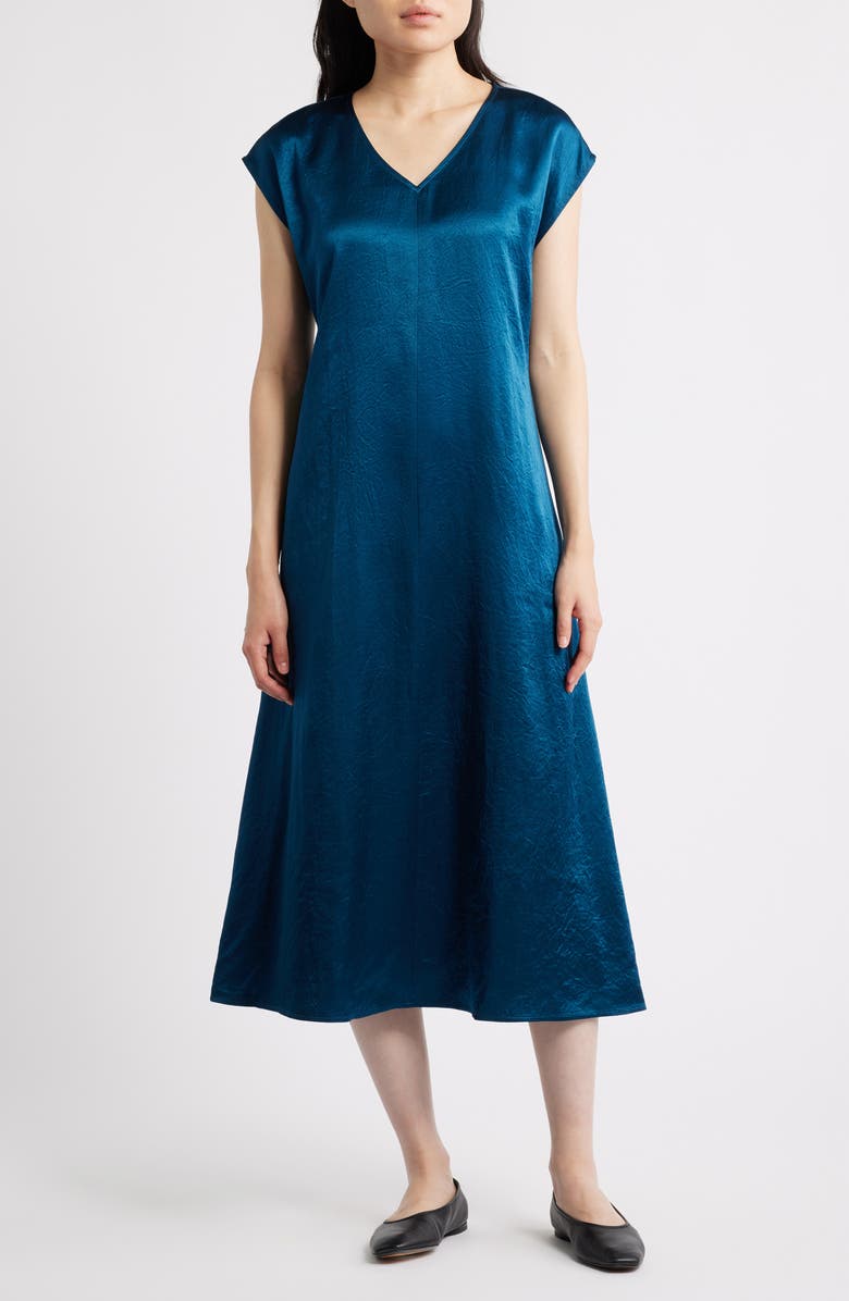 Eileen Fisher Crinkled Satin Dress, Main, color, Atlantis