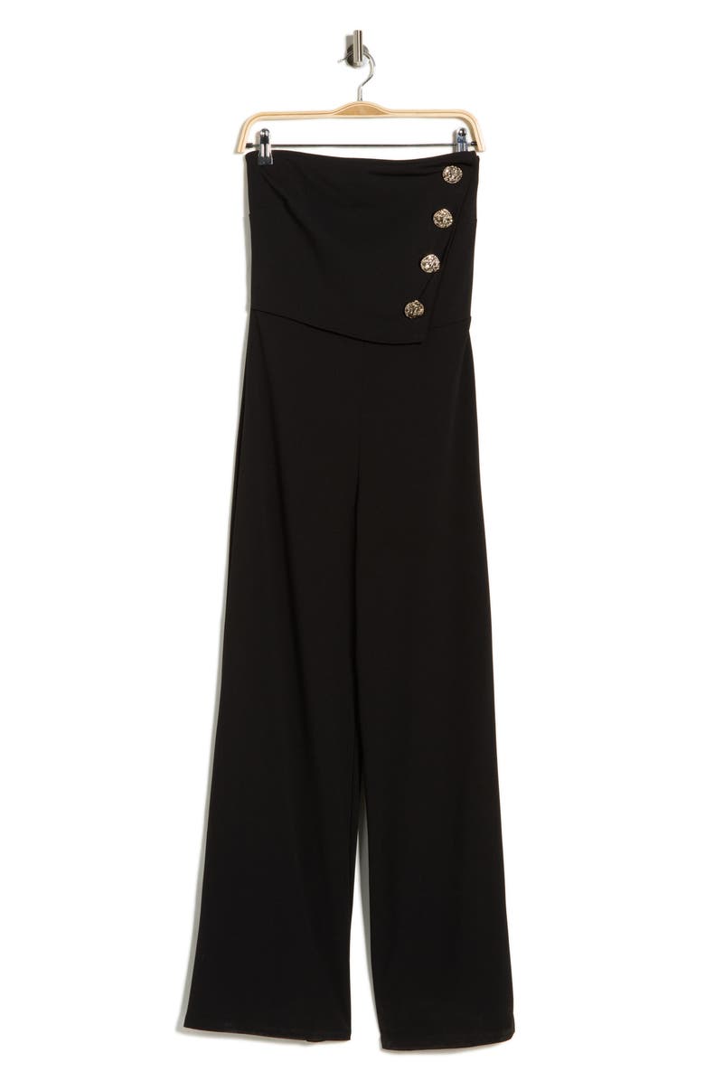 Madden Girl Strapless Asymmetric Vest Jumpsuit, Main, color, Black