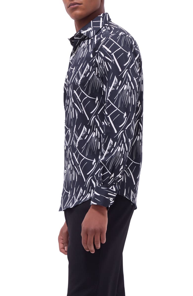 Bugatchi Axel Shaped Fit Stretch Cotton Button-Up Shirt, Alternate, color, Black