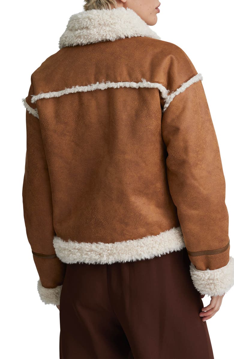 NVLT Cropped Faux Shearling Biker Jacket, Alternate, color, Luggage