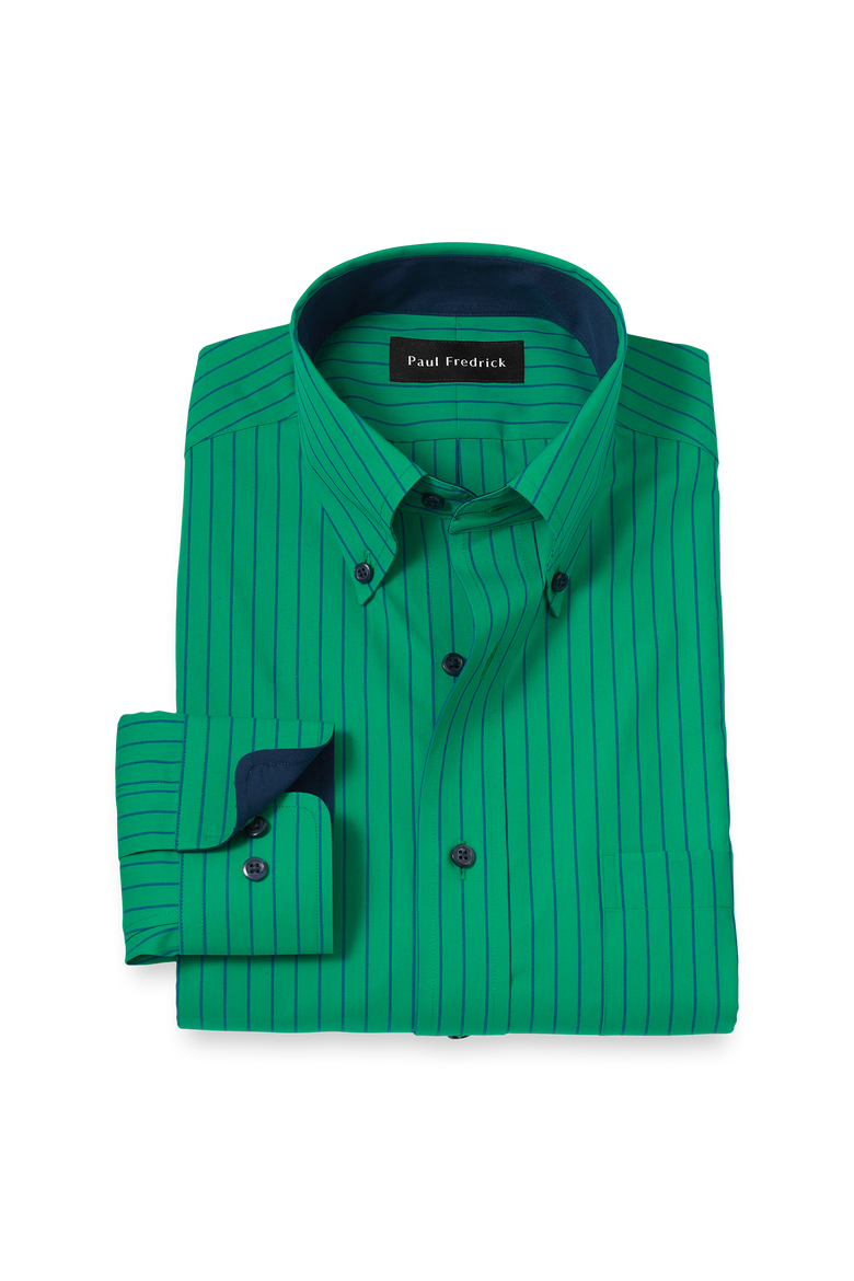 Non-iron Cotton Dress Shirt With Contrast Trim, Main, color, Green/Black