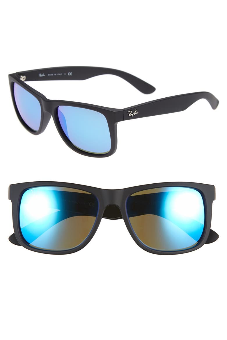 Justin 54mm Rectangular Sunglasses, Main, color, BLACK/ GREEN MIRROR/ BLUE
