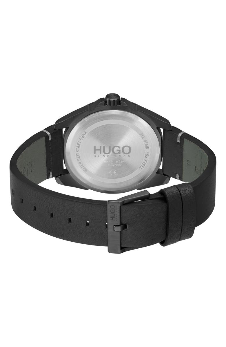 HUGO #Adventure Leather Strap Watch, 42mm, Alternate, color,