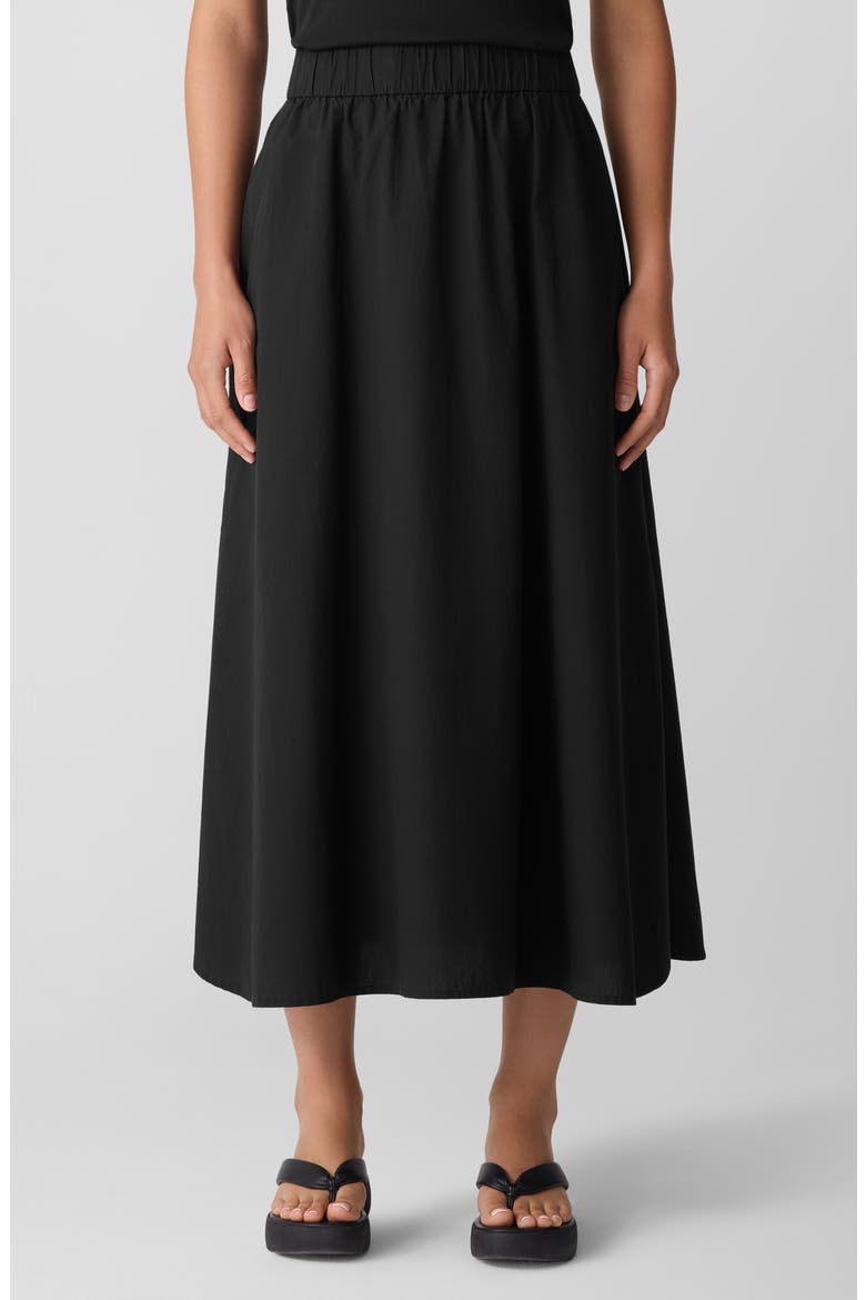 Curved Hem Organic Cotton Midi Skirt, Main, color, BLACK