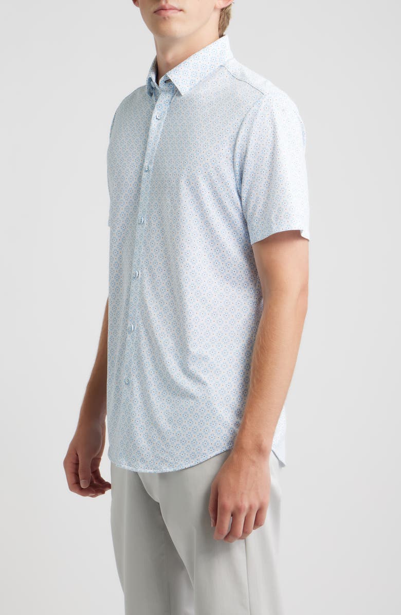 Mizzen+Main Halyard Trim Fit Short Sleeve Performance Button-Up Shirt, Alternate, color, White Radial Diamond