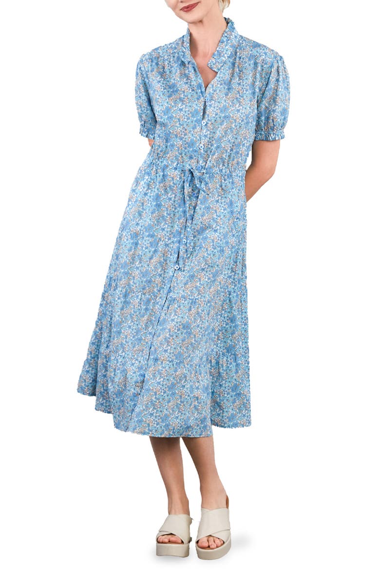 Tie Waist Tiered Chambray Midi Dress, Alternate, color, COOL BLOOM