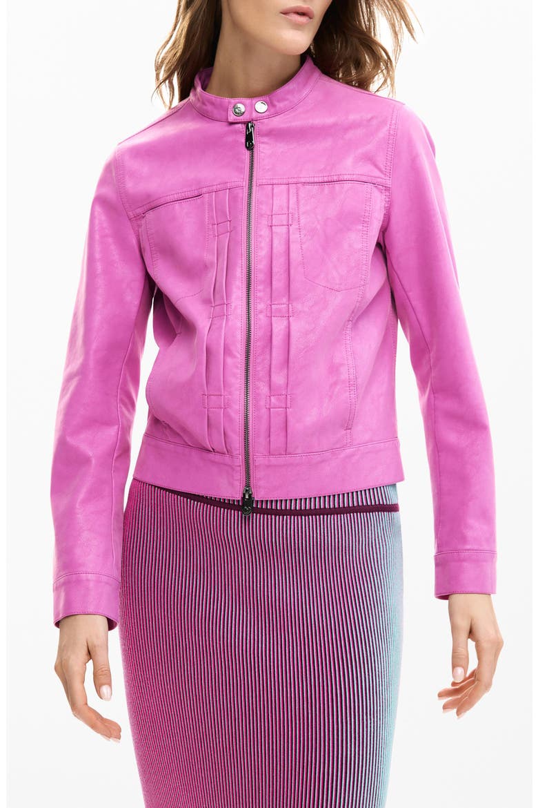 Faux Leather Moto Jacket, Main, color, PINK