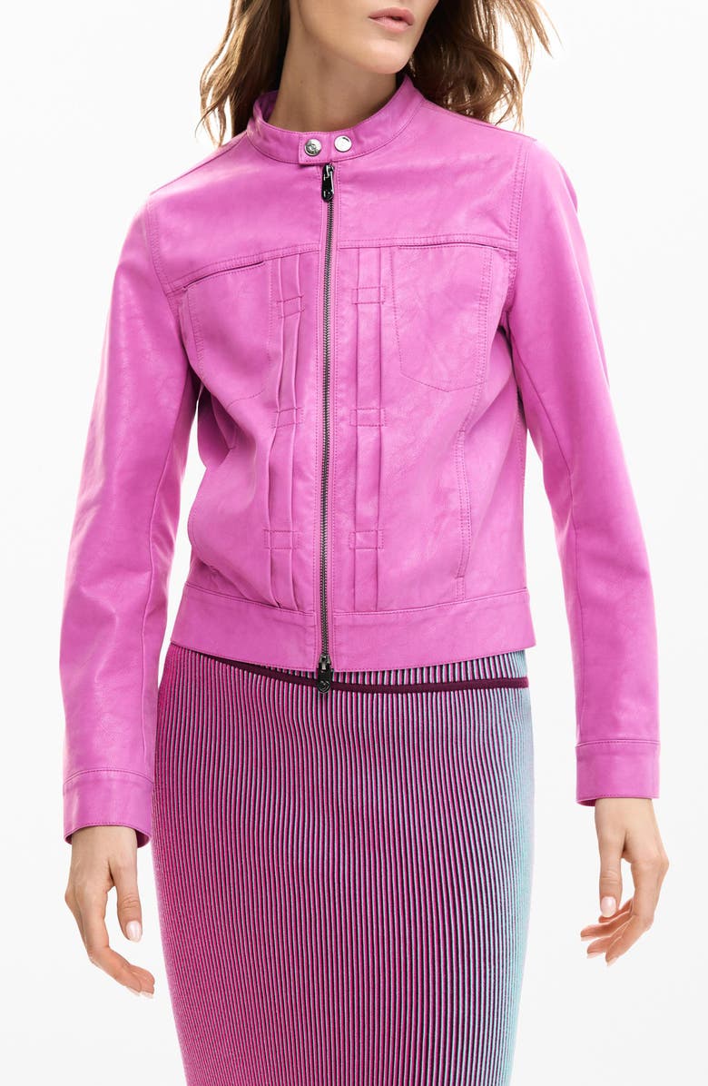 Desigual Faux Leather Moto Jacket, Main, color, Pink