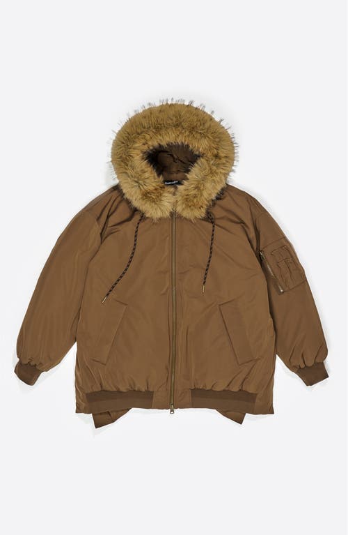 Bimba Y Lola Hooded Down Bomber Jacket In Brown