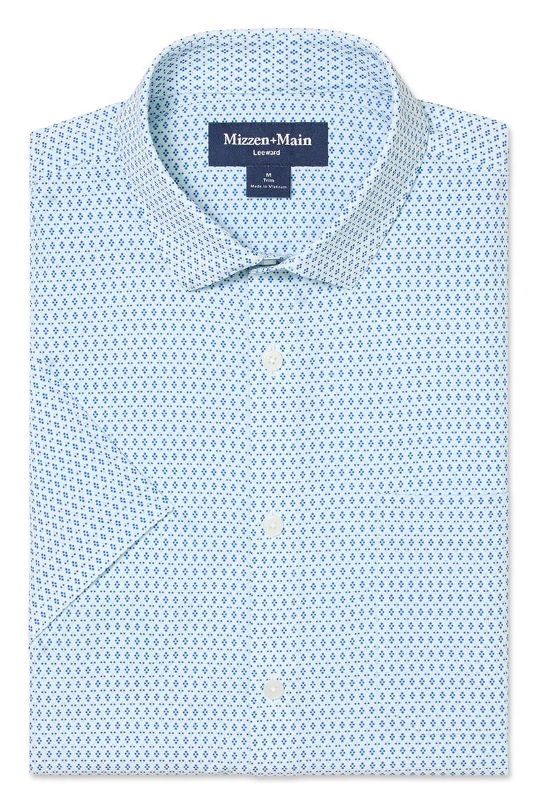 Leeward Trim Fit Skyline Multi Diamond Short Sleeve Button-Up Shirt, Alternate, color, SKYLINE BLUE MULTI DIAMOND