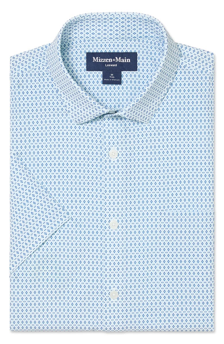 Mizzen+Main Leeward Trim Fit Skyline Multi Diamond Short Sleeve Button-Up Shirt, Alternate, color, Skyline Blue Multi Diamond