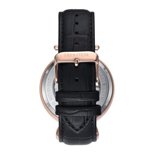 Heritor Automatic Lincoln Leather-band Skeleton Watch With Moon Phase In Gold