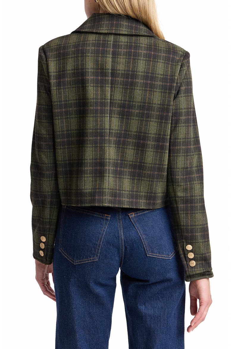 Plaid Cropped Jacket, Alternate, color, GREEN PLAID