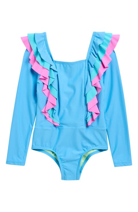 Kids' Ruffle Long Sleeve One-Piece Rashguard Swimsuit (Toddler & Little Kid)