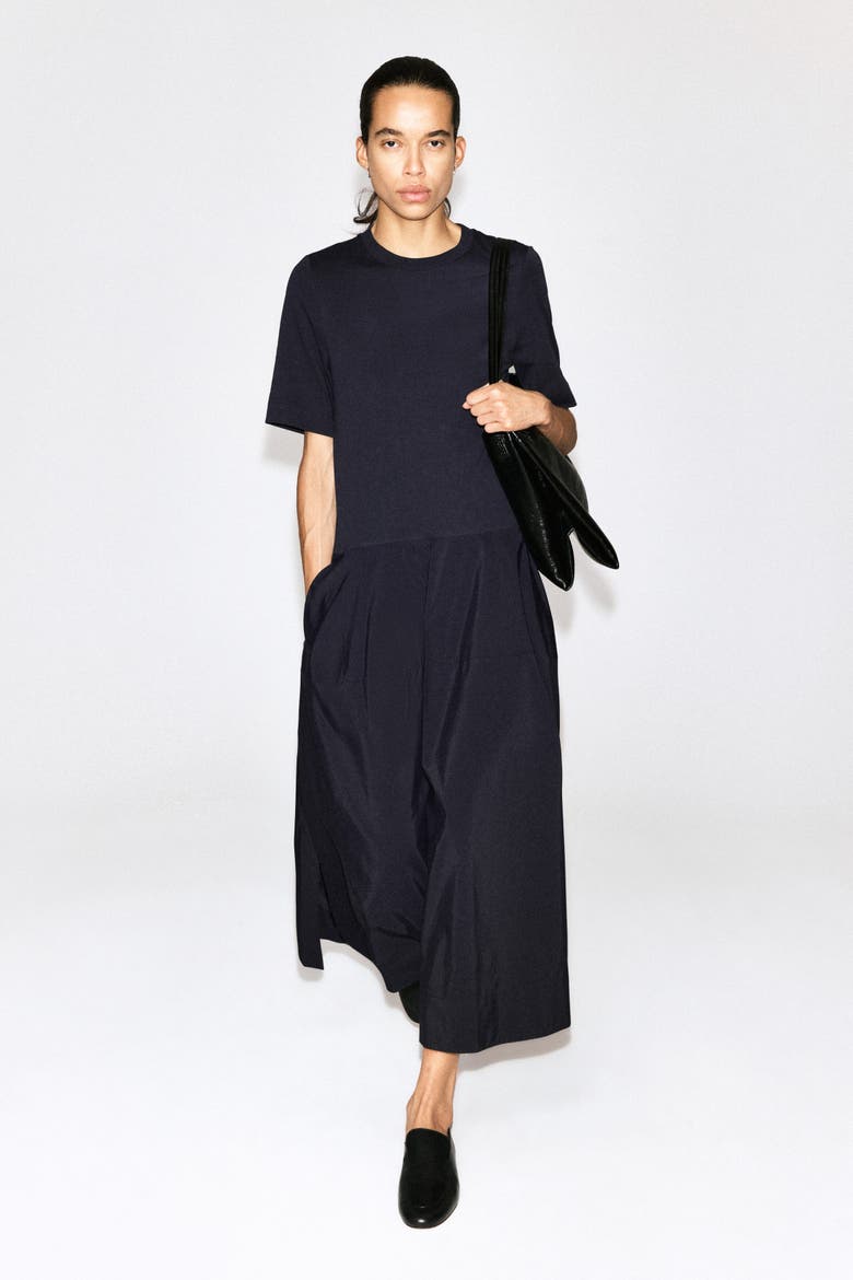 Dropped-waist Contrast-panel Midi Dress, Main, color, NAVY