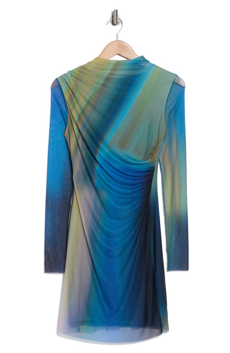 Desigual Printed Ruched Long Sleeve Minidress, Alternate, color, Blue