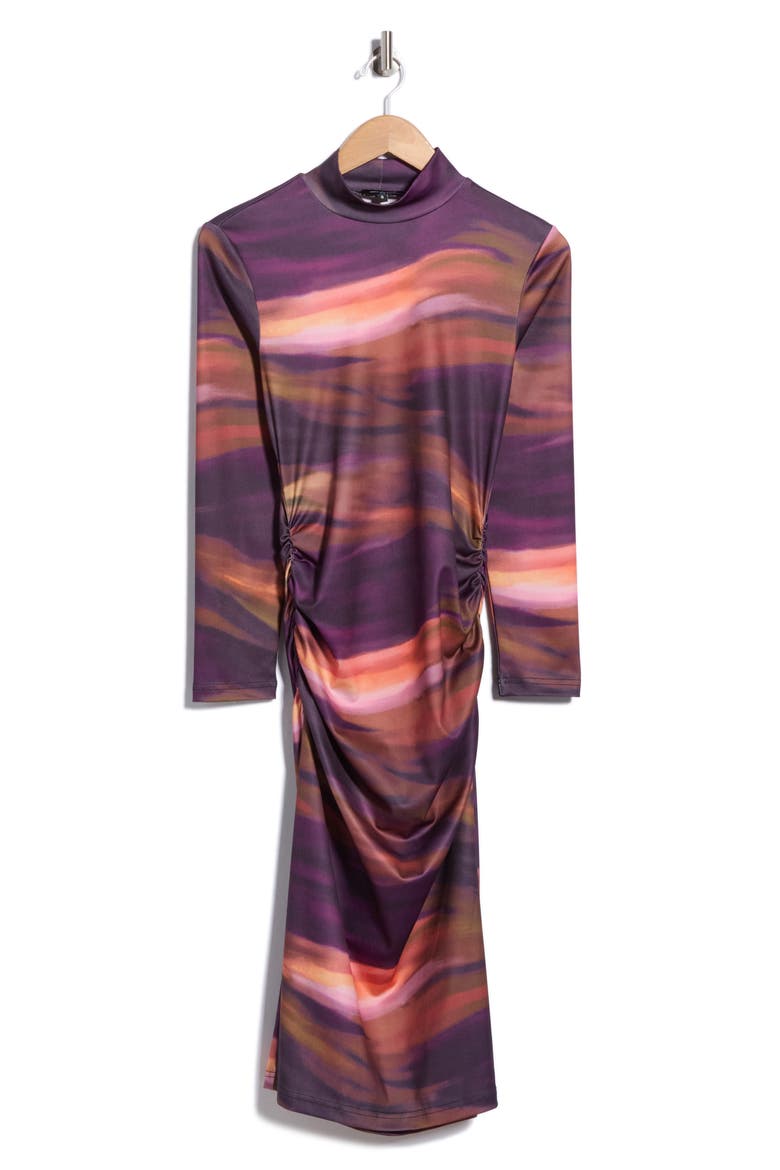 Mock Neck Long Sleeve Body-Con Dress, Alternate, color, ABSTRACT STRIPE