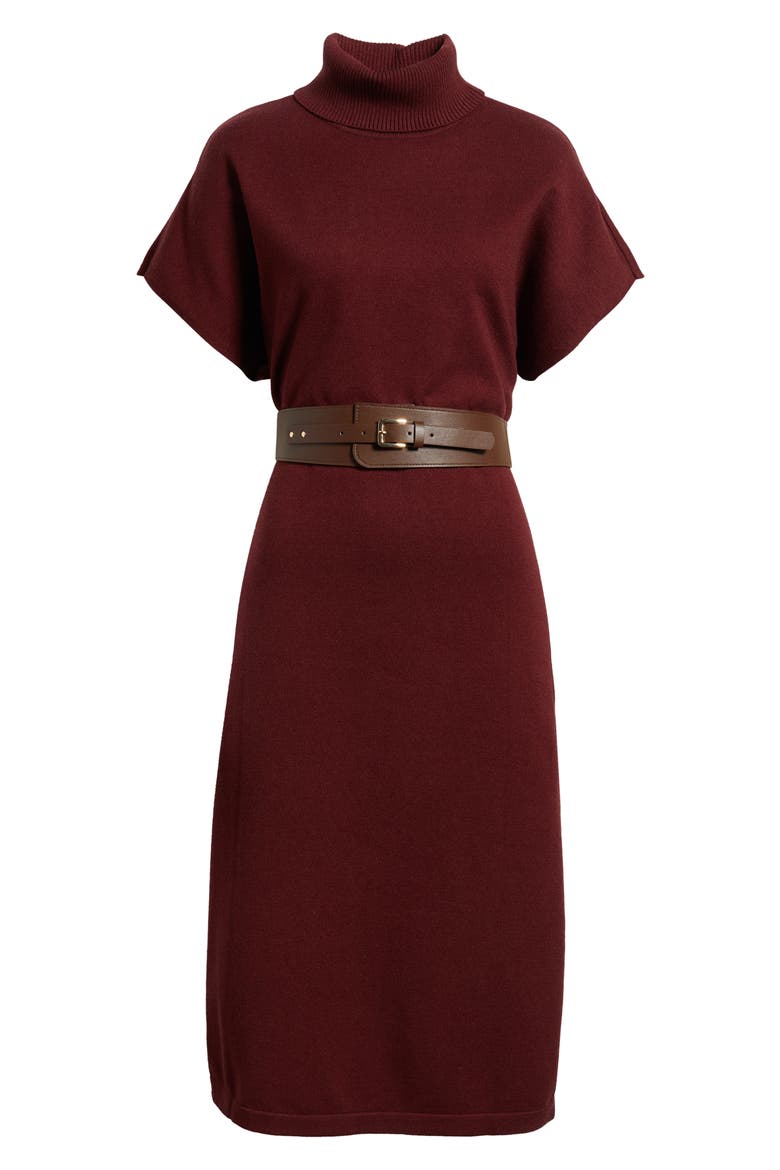 Turtleneck Midi Sweater Dress, Alternate, color, BURGUNDY