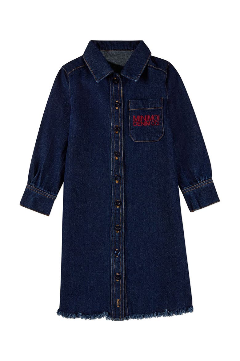 Kids Denim Shirt-Collared Button-Down Knee-Length Dress, Main, color, Dark Blue