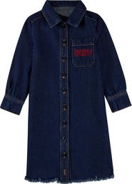 MiniMoi Kids Denim Shirt-Collared Button-Down Knee-Length Dress