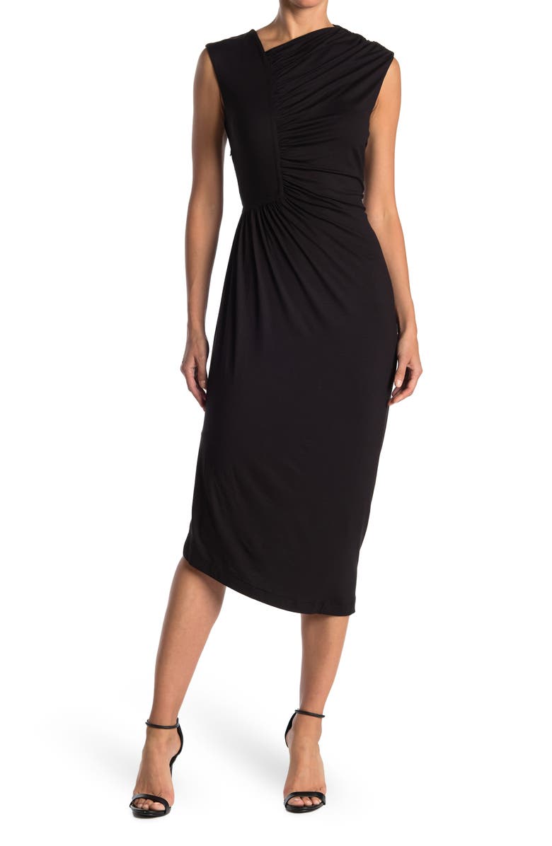 BOSS HUGO BOSS Asymmetrical Ruched Sleeveless Midi Dress, Main, color,