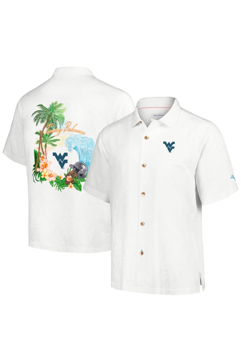 Men's Tommy Bahama Cream West Virginia Mountaineers Castaway Game Camp Button-Up Shirt, Alternate, color, Cream