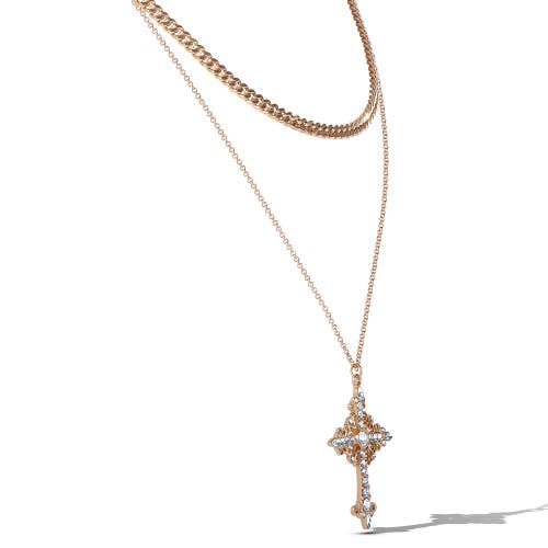 Jessica Simpson Gold-tone Rhinestone Cross And Curb Chain Necklace Set In Gold