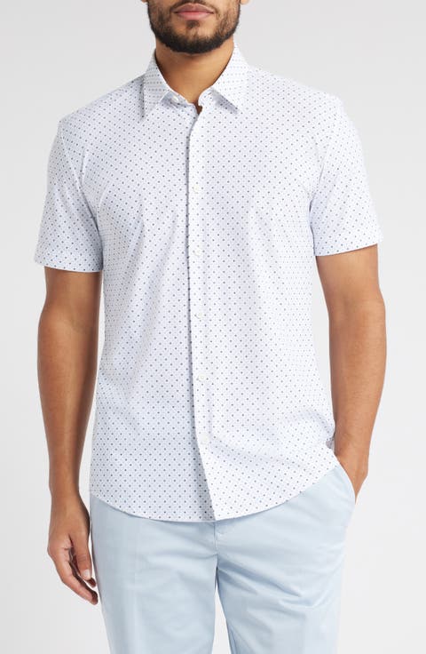 Roan Kent Geo Print Short Sleeve Performance Button-Up Shirt