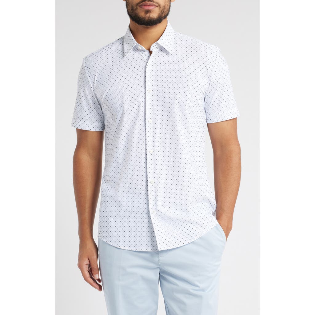 HUGO BOSS BOSS ROAN KENT GEO PRINT SHORT SLEEVE PERFORMANCE BUTTON-UP SHIRT