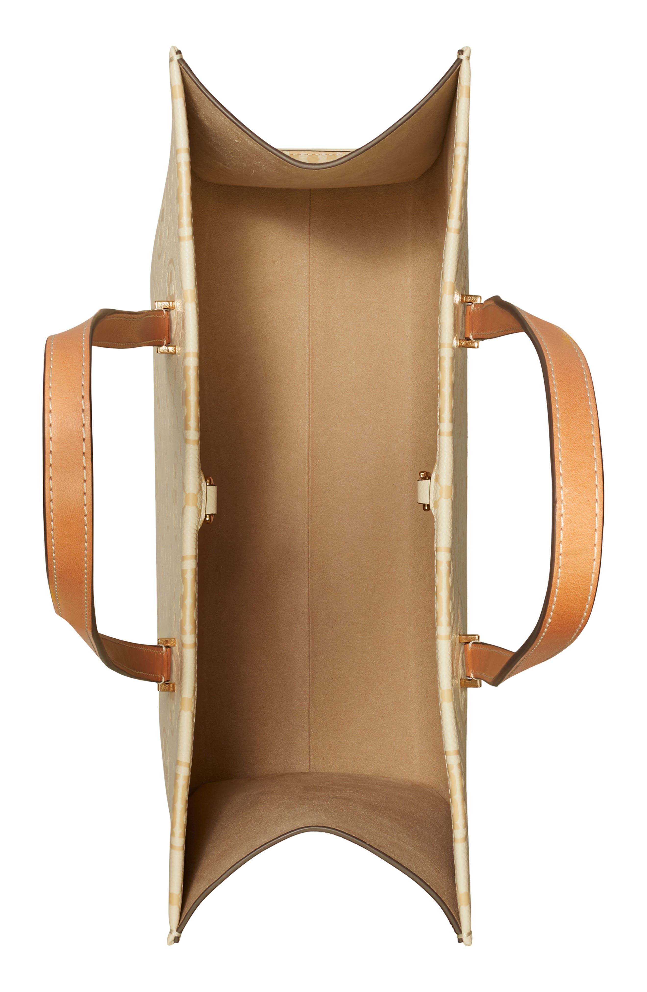 Tory Burch T Monogram Debossed Pebble Leather Tote, Alternate, color, Biscotti