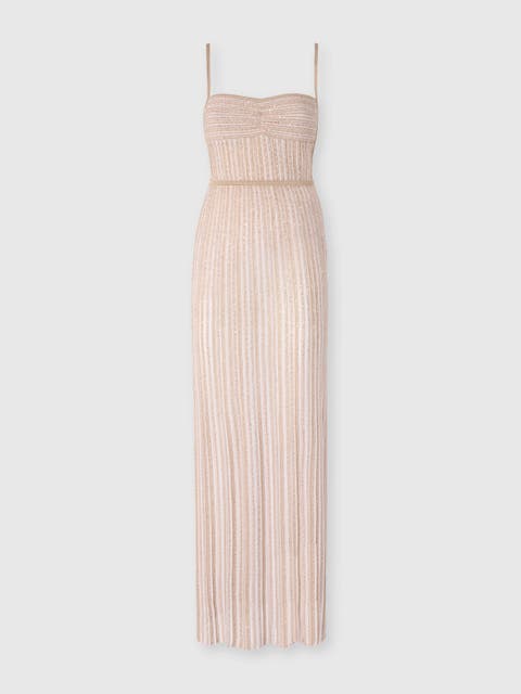 Sleeveless Long Dress With Lamé Stripes