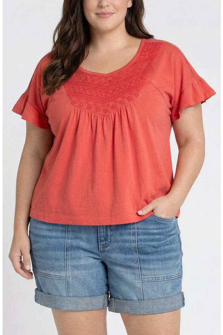 Flutter Sleeve Top, Main, color, RED CLAY