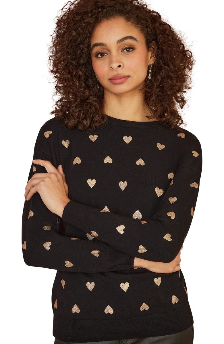 Yumi Foil Heart Print Relaxed Fit Sweater, Main, color,