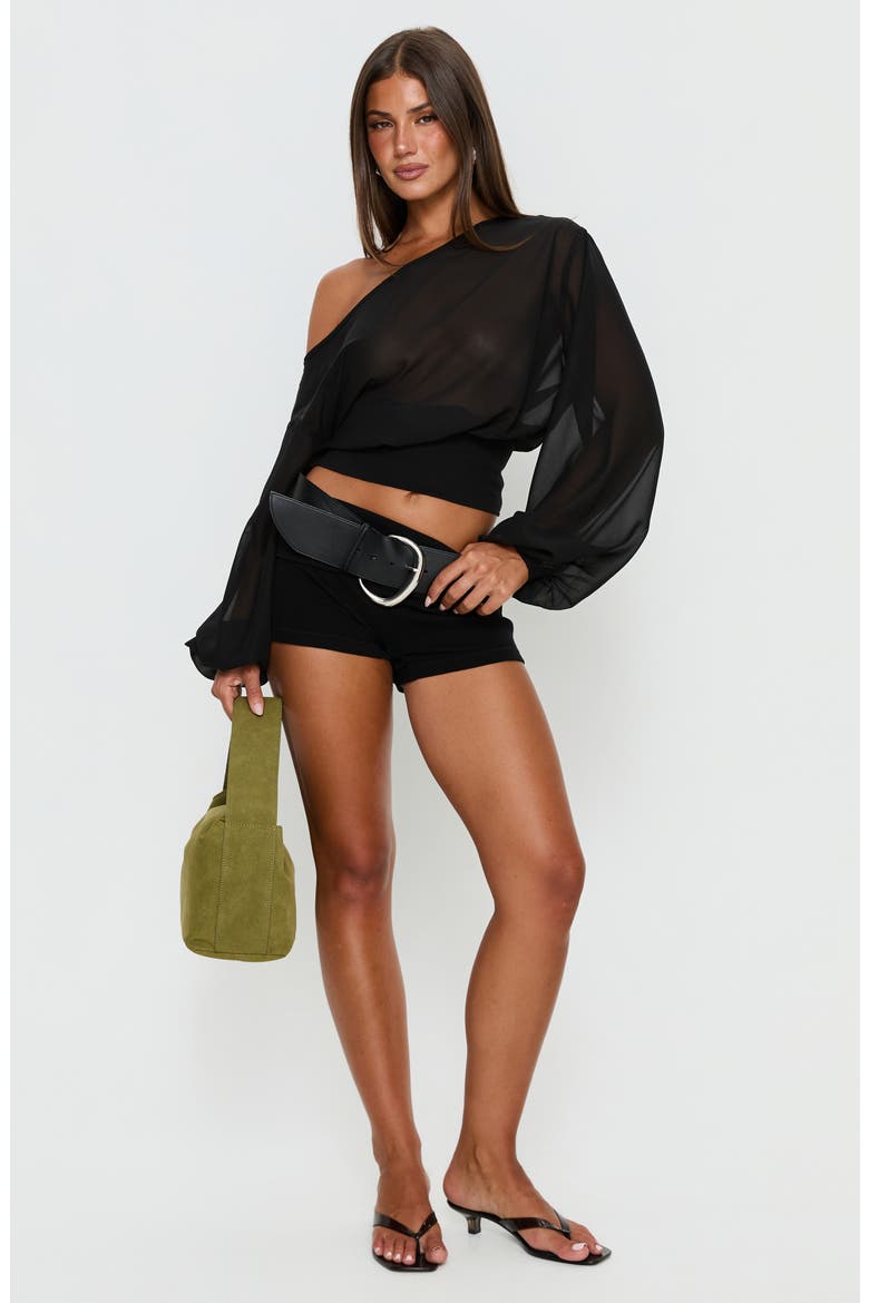 Idalina One-Shoulder Chiffon Top, Alternate, color, BLACK