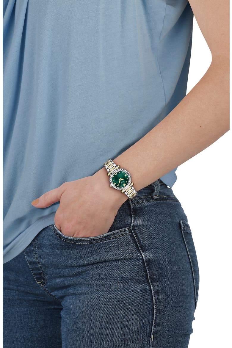 Mini Vanity Bracelet Watch, 27mm, Alternate, color, GREEN/ TWO TONE