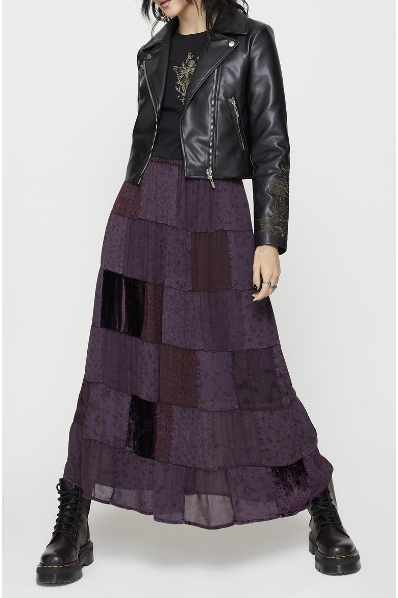 Mabel Floral Patchwork Skirt, Alternate, color, Purple