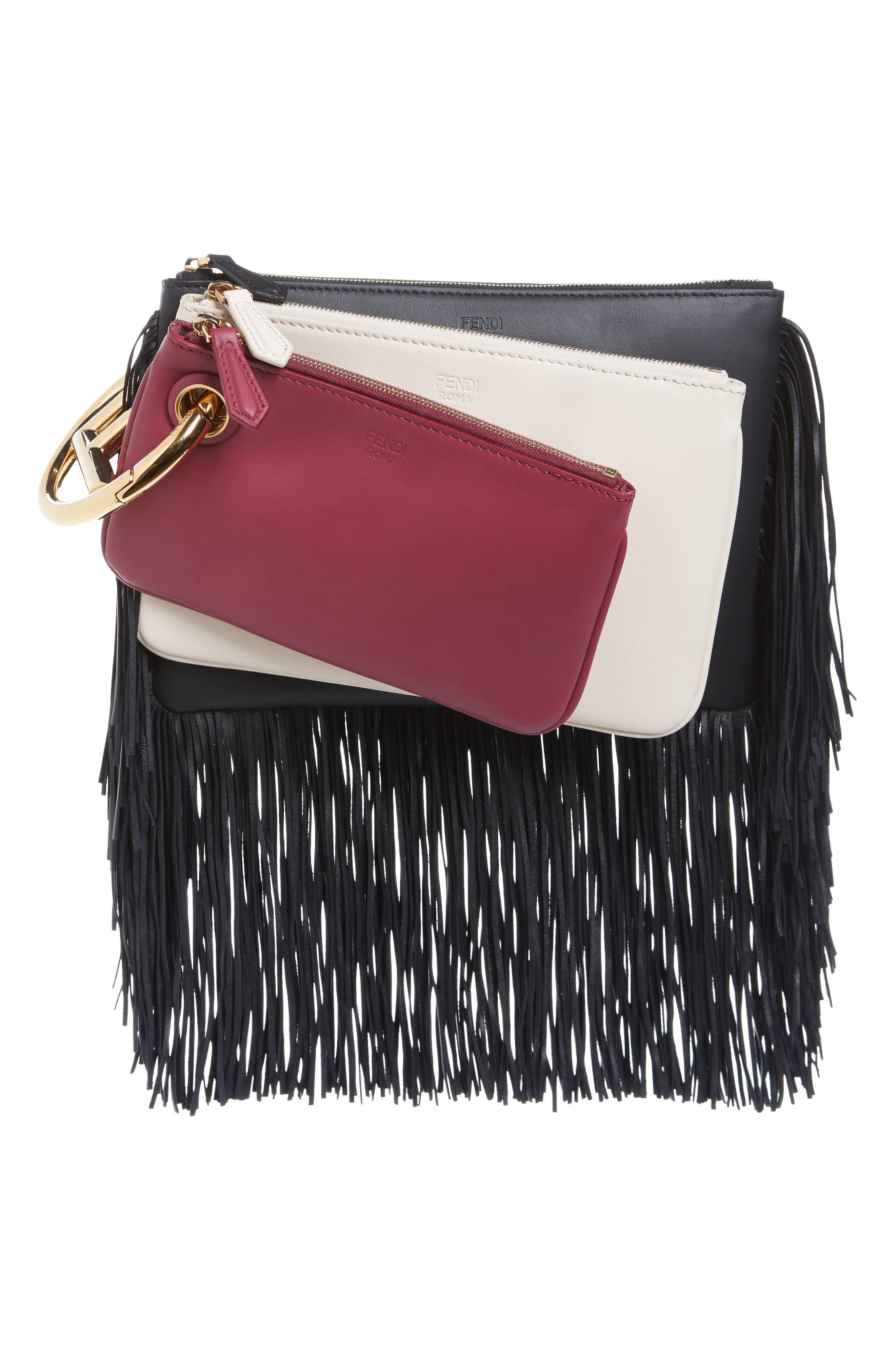 Fendi Triplette Set of Three Leather Pouches, Main, color, 
