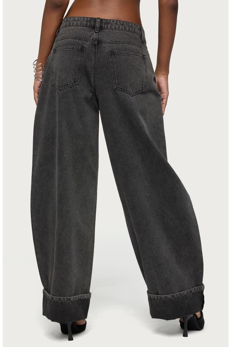 Kella Low Rise Baggy Wide Leg Cuffed Jeans, Alternate, color, BLACK-WASHED