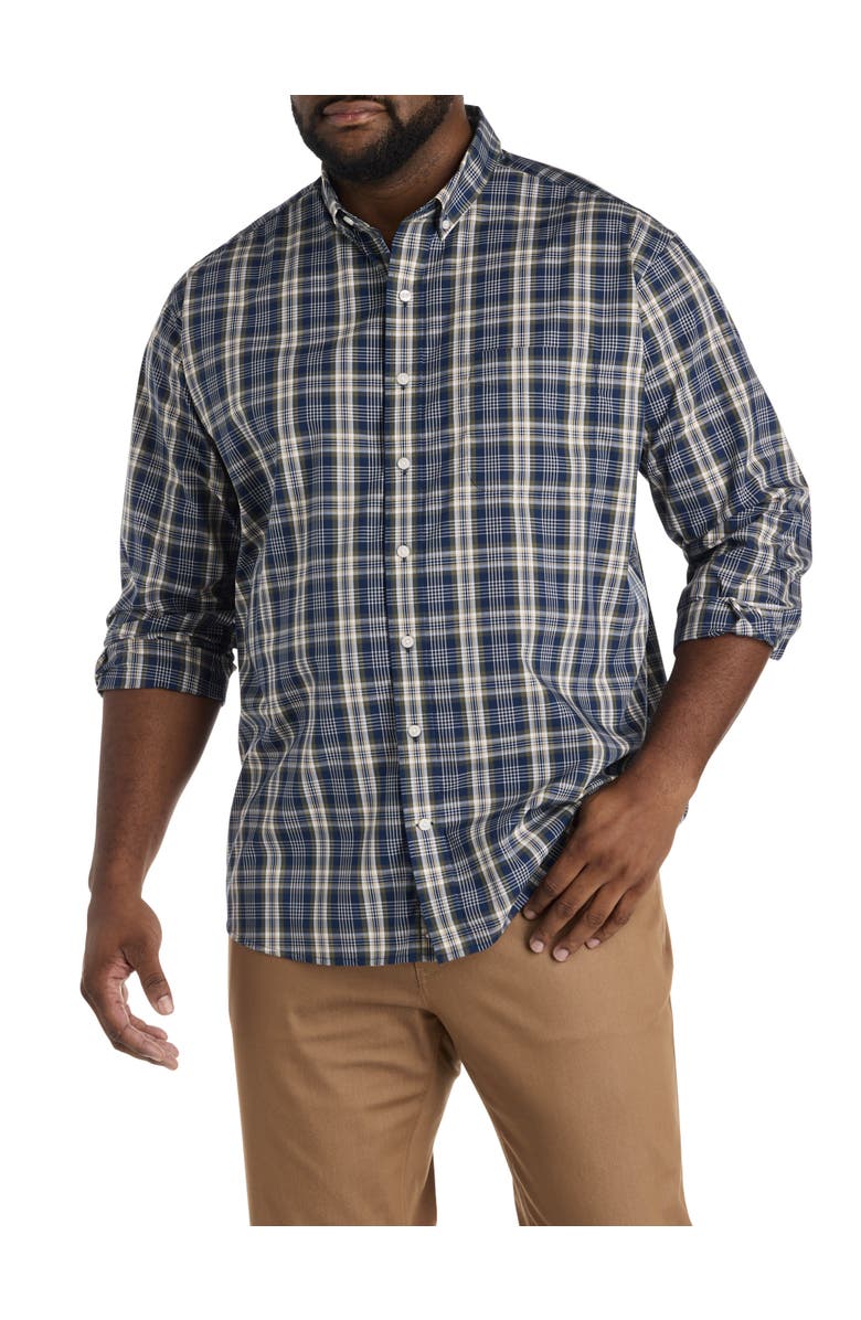 Oak Hill by DXL Big & Tall Large Plaid Sport Shirt V2, Main, color, Navy