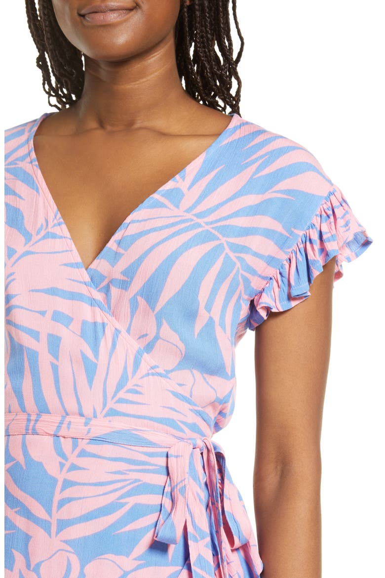 Wrap & Roll Floral Ruffle Wrap Minidress, Alternate, color, PINK SUNSET