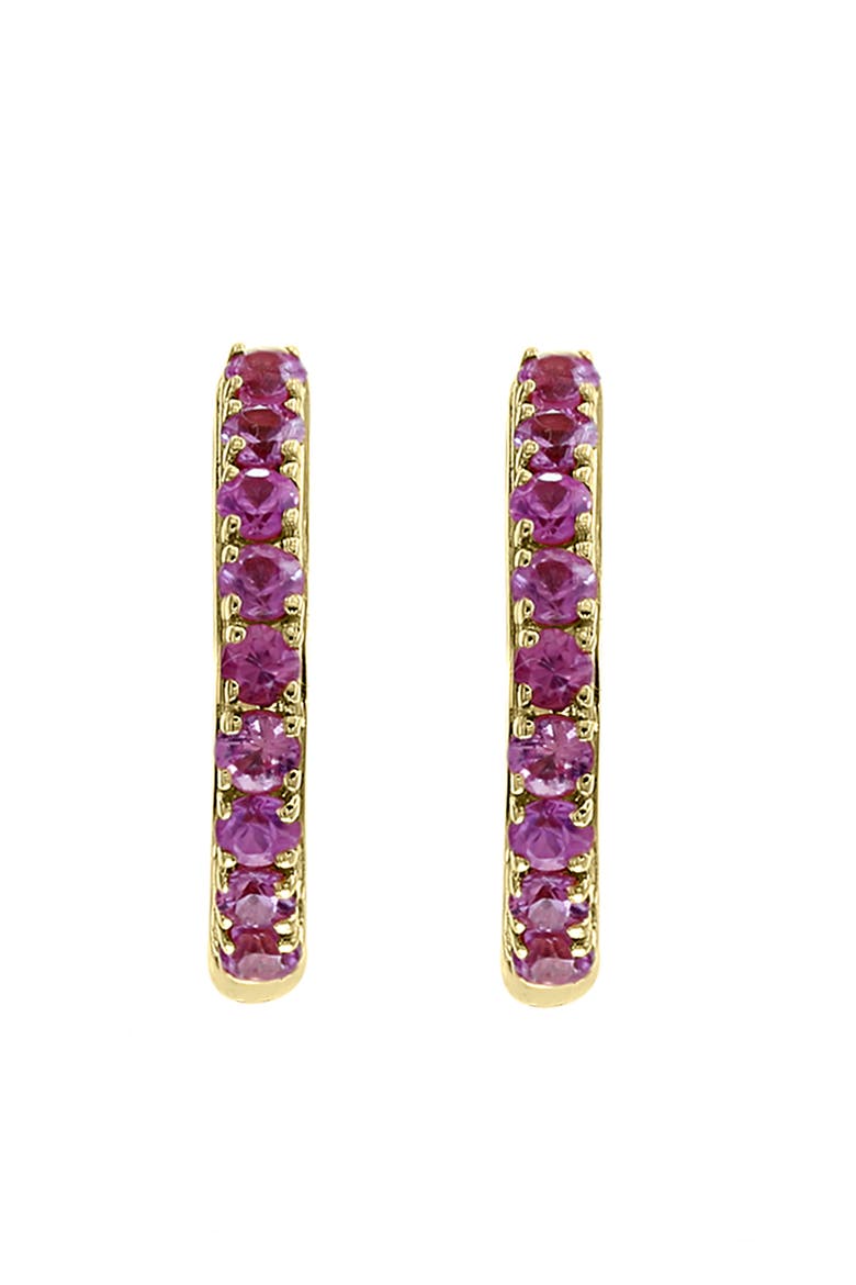 14K Yellow Gold ,Pink Sapphire Hoop Earrings, Alternate, color, 14K Yellow Gold