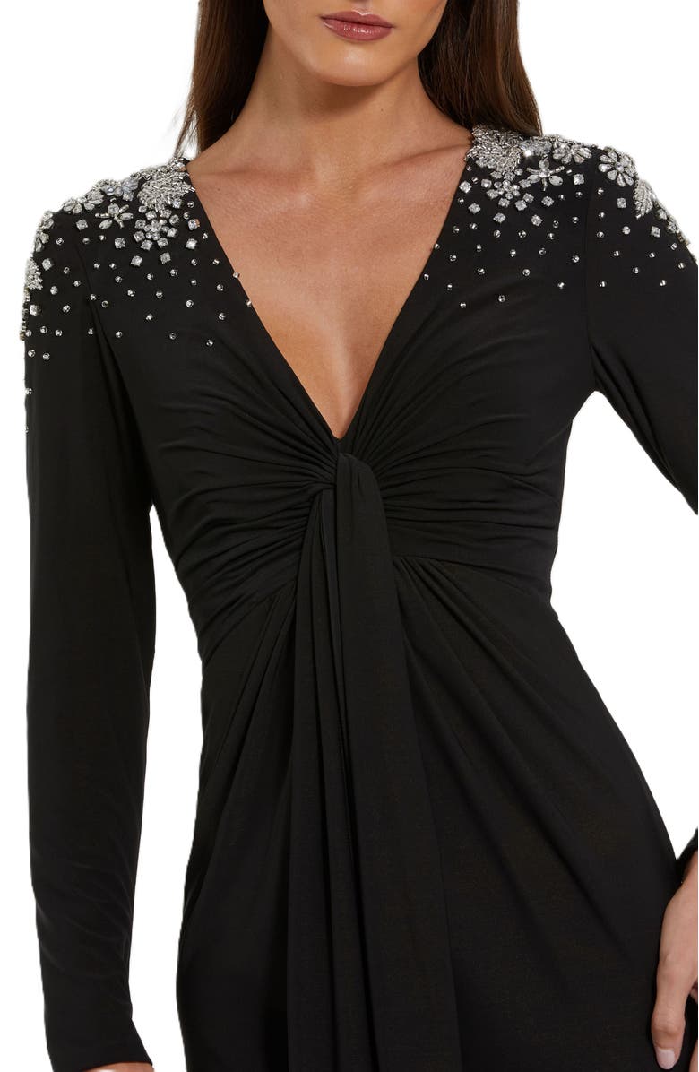 Mac Duggal Jersey V Neck Faux Knot Gown With Beaded Shoulders, Alternate, color,