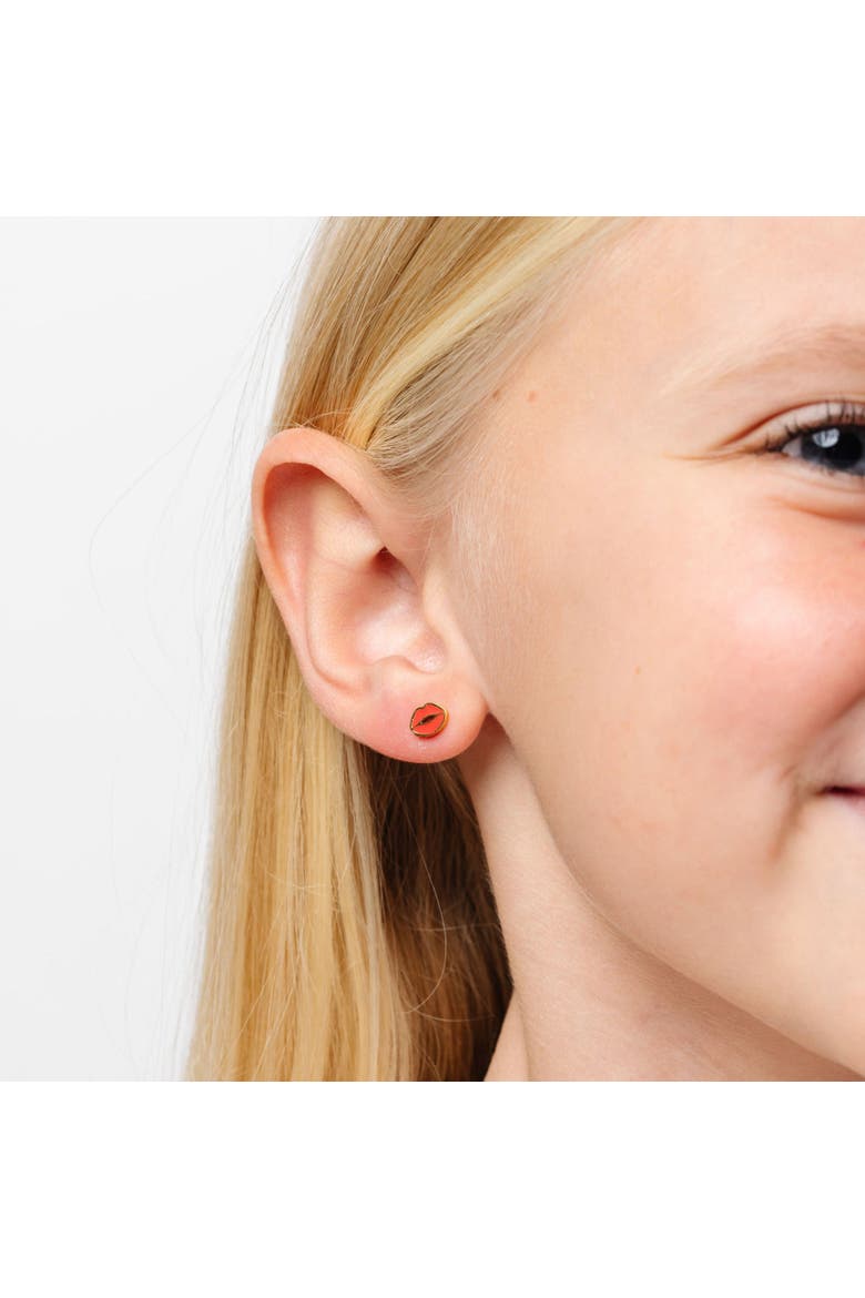 Girls' Lips Flatback Stud Hypoallergenic Earrings, Alternate, color, Red