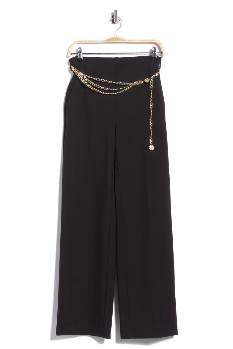 Wide Leg Ponte Pants with Chain Belt, Alternate, color, BLACK