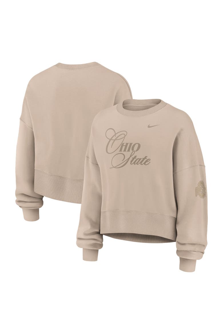 Women's Nike Tan Ohio State Buckeyes Neutral Stance Collection Oversized Phoenix Fleece Sweatshirt, Main, color, Tan