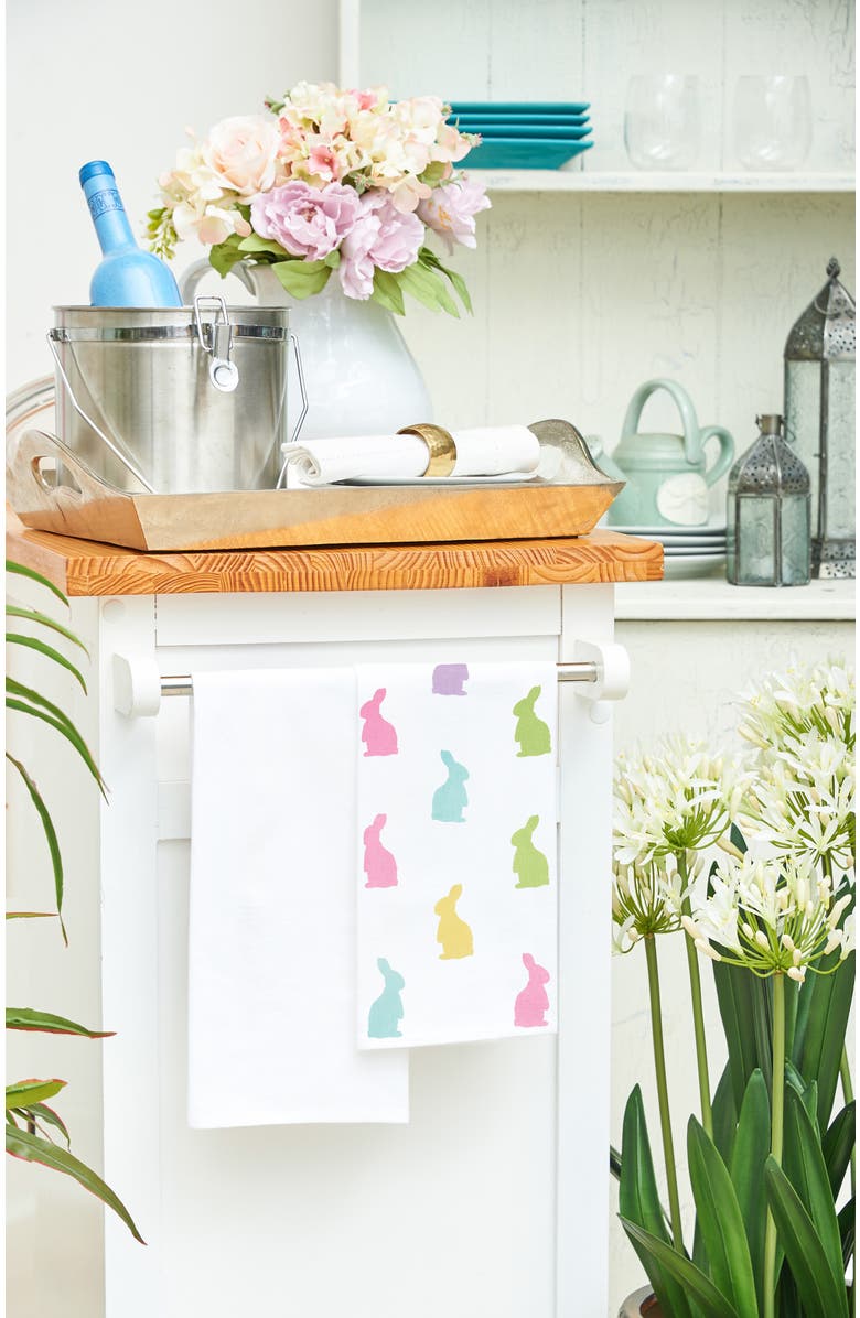 C&F Home Easter Bunny Rabbit Hop Silhouettes 100% Cotton Flour Sack Printed Kitchen Dishtowel, Alternate, color, White